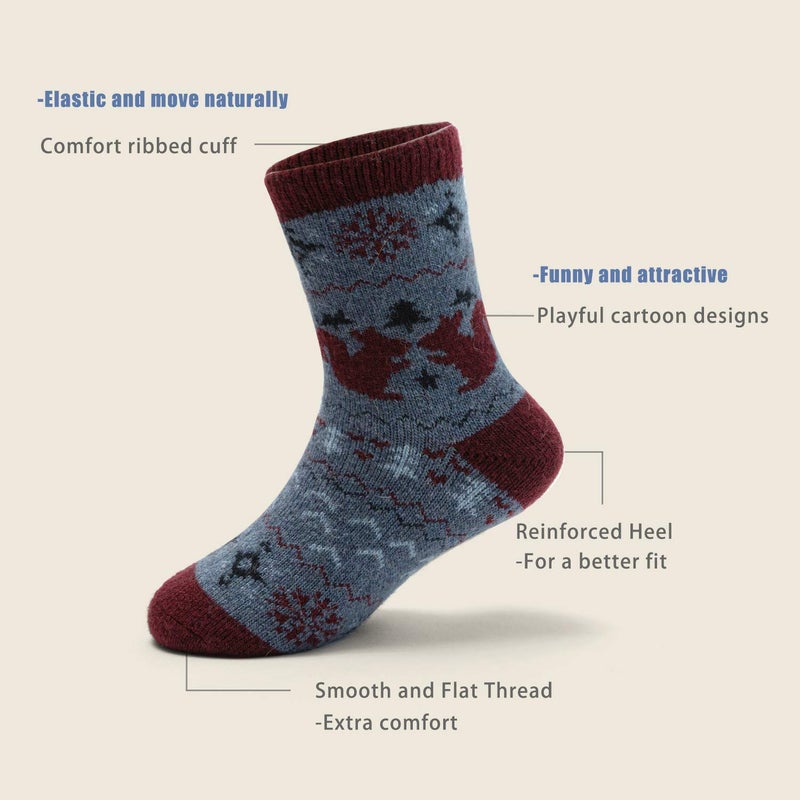 HowJoJo Boys Wool Socks Kids Winter Warm Socks Thick Crew Socks 6 Pack 6-8 Years - Image 3